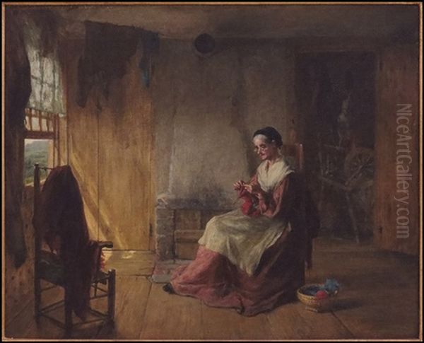 Woman Knitting By The Window Oil Painting by Edwin White