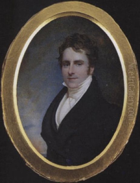 A Self-portrait, As A Young Man, Wearing Black Coat, White Waistcoat And Cravat Oil Painting by Henry Hopley White