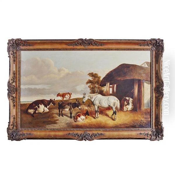 A Pastoral Scene With Cattle, A Horse, A Foal And A Donkey Oil Painting by James Talmage White