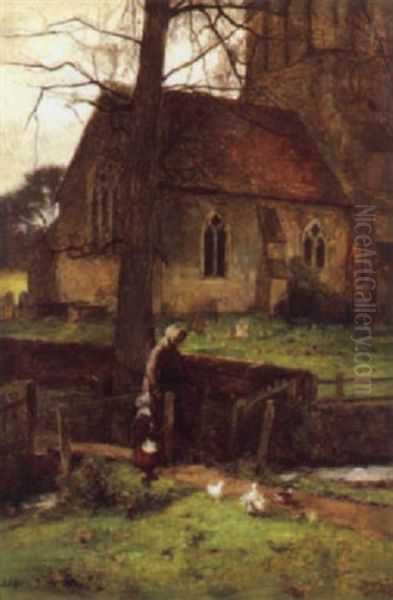 The Bridge Next To The Church Oil Painting by John White