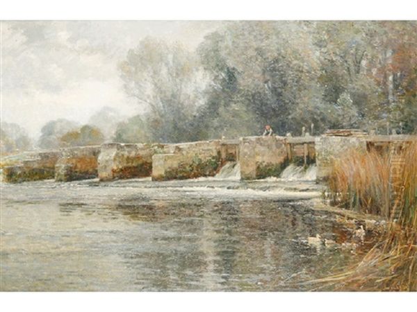 A Weir On A River Oil Painting by Frederick (William Newton) Whitehead