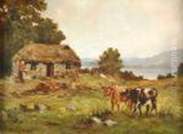 Landscape With Cattle Andcottage Oil Painting by Kate S. Brodie