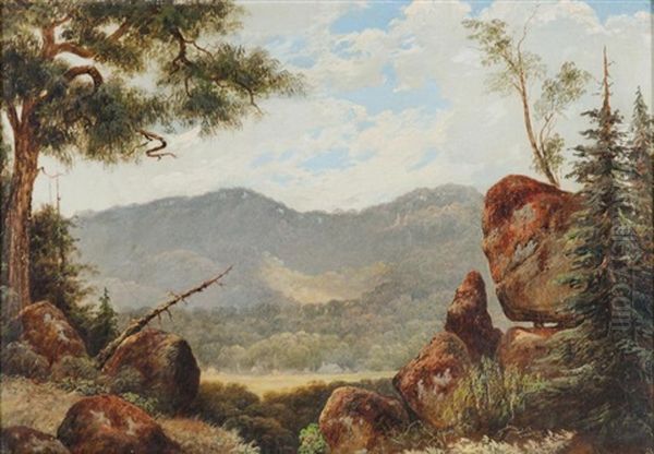 Australian School Landscape, Remains Of Label Verso ....melbourne Oil Painting by Isaac Whitehead