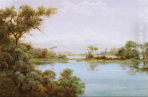 Man Fishing On A Lake Oil Painting by Isaac Whitehead