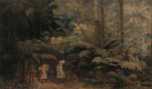 Children In A Forest Glade Oil Painting by Isaac Whitehead