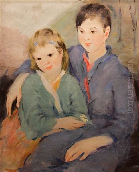 Portrait Of A Brother And Sister Oil Painting by Camelia Whitehurst