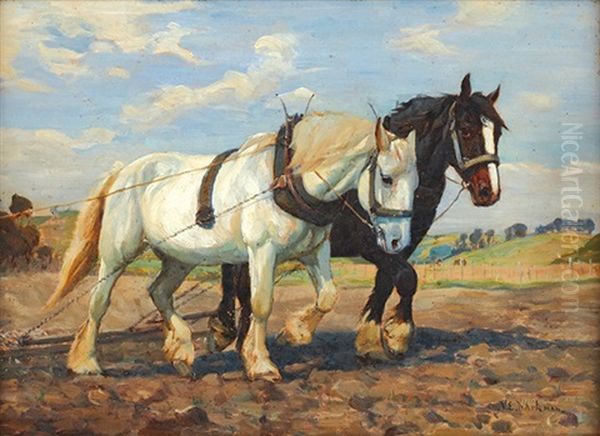 Horses Oil Painting by Violet Emily Whiteman