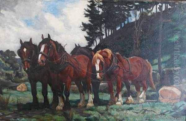 Draft Horses Oil Painting by Violet Emily Whiteman