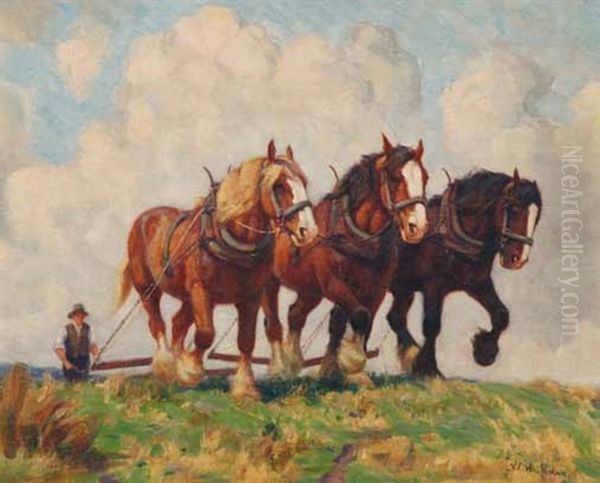 Untitled (horses Ploughing) Oil Painting by Violet Emily Whiteman