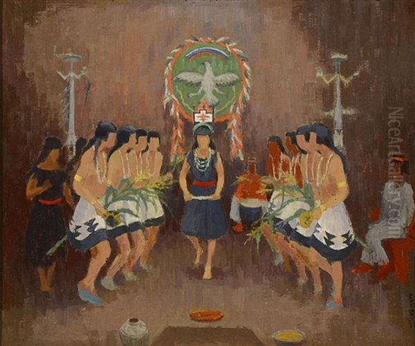 Zuni Ceremony Oil Painting by Frank Reed Whiteside