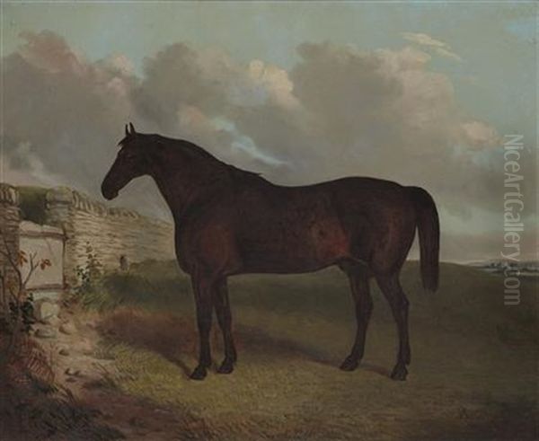 Study Of A Horse In Landscape Oil Painting by Richard Whitford Jr.