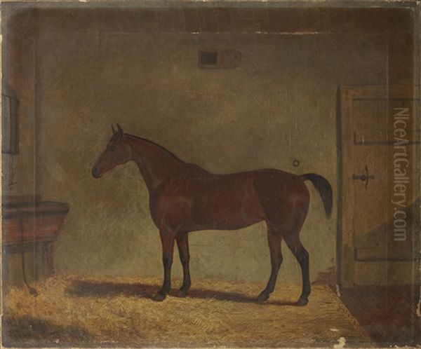 A Portrait Of A Chestnut Mare In Her Stable Oil Painting by Richard Whitford Jr.