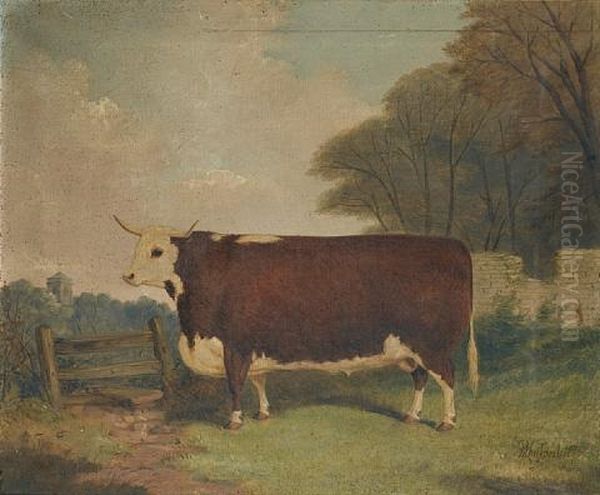 A Prize Cow By A Gate Oil Painting by Richard Whitford Jr.