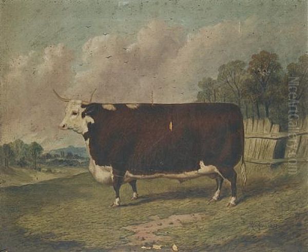 A Prize Cow In A Landscape Oil Painting by Richard Whitford Jr.