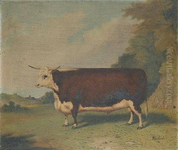 A Prize Cow In A Landscape Oil Painting by Richard Whitford Jr.