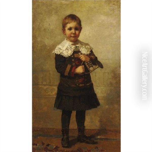 Portrait Of A Young Boy With French Horn Oil Painting by Sarah Wyman Whitman