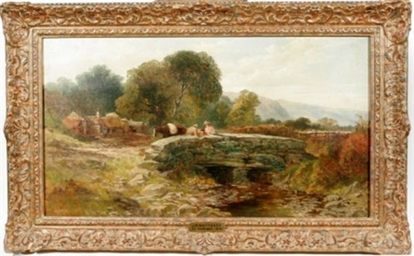 Landscape With Stone Bridge Oil Painting by James William Whittaker