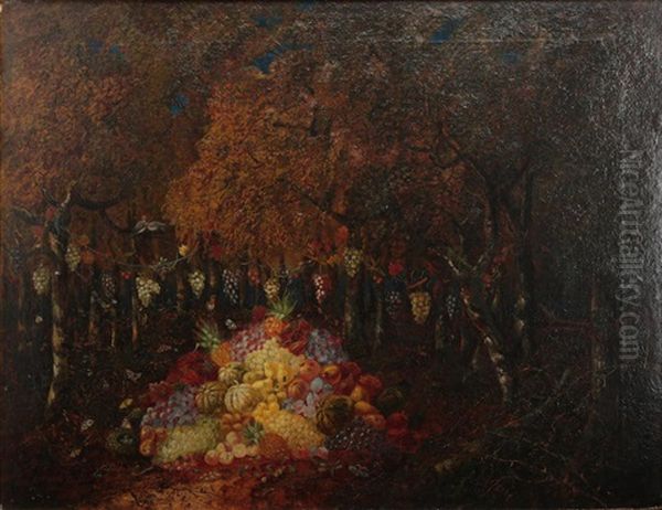 Fruit And Birds In A Forest Oil Painting by Thomas Whittle the Elder