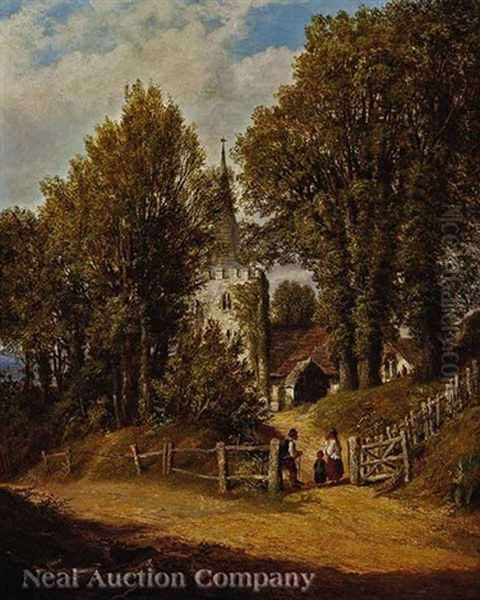 Stopping By A Country Church Oil Painting by Thomas Whittle the Elder