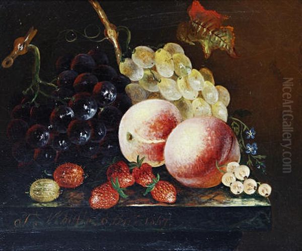 Still Life Of Fruit On A Ledge (+ Another; Pair) Oil Painting by Thomas Whittle the Elder