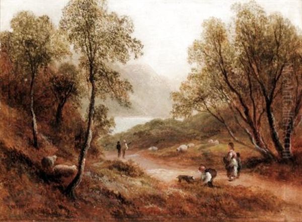 Figures And Sheep In A Wooded Landscape (pair) Oil Painting by Thomas Whittle the Elder