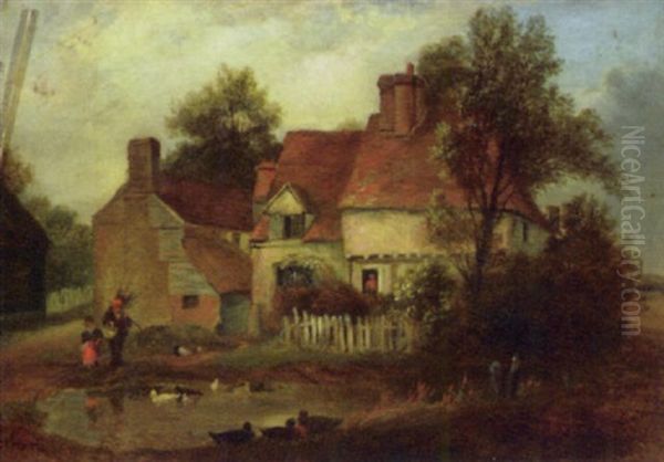 Rustic Cottage By A Pond Oil Painting by Thomas Whittle the Elder