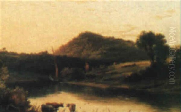 Sundown On The Wye Oil Painting by Thomas Whittle the Elder