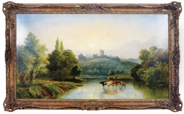 A View Of Windsor Castle Across A River Valley Oil Painting by Thomas Whittle the Younger