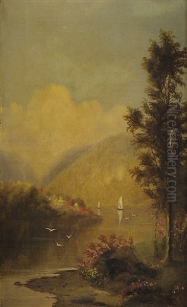 River Landscape With Sailboat Oil Painting by Worthington Whittredge