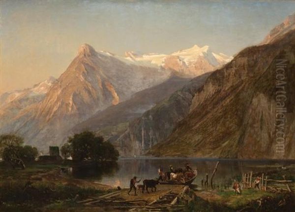 A Scene Near Brunnen On The Lake Of The Four Cantons, Switzerland Oil Painting by Worthington Whittredge