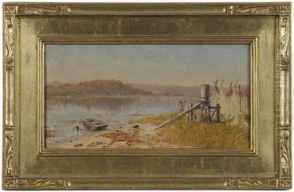 A Fisherman's Windlass Oil Painting by Worthington Whittredge