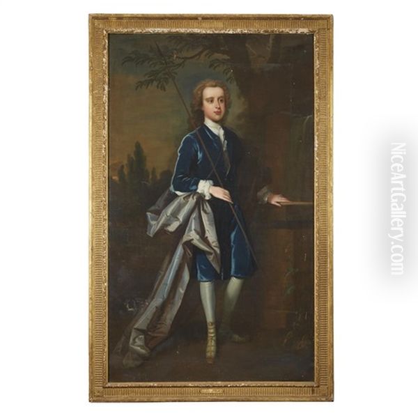 Portrait Of A Young Nobleman Holding Spear, Full-length, In A Landscape Oil Painting by Isaac Whood