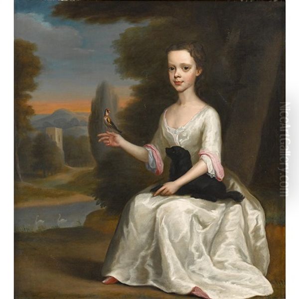 Portrait Of A Young Girl, Traditionally Identified As Esther Turpin, Seated With A Toy Spaniel Oil Painting by Isaac Whood