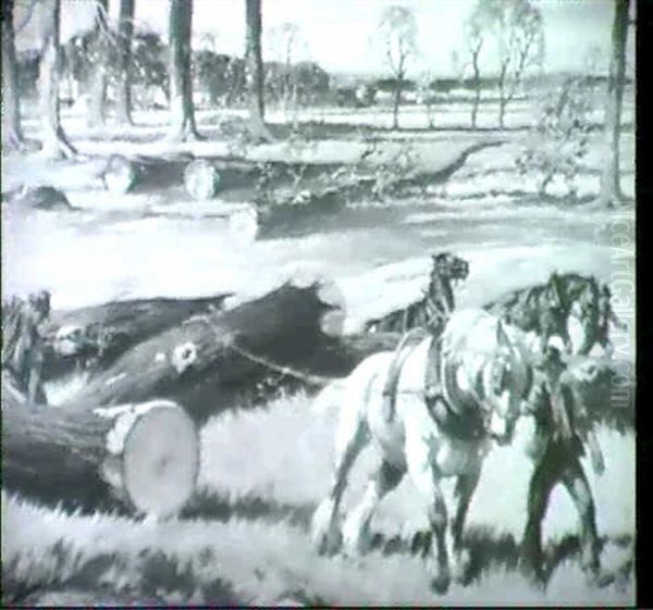 Horses Pulling Logs by Ernest Herbert Whydale