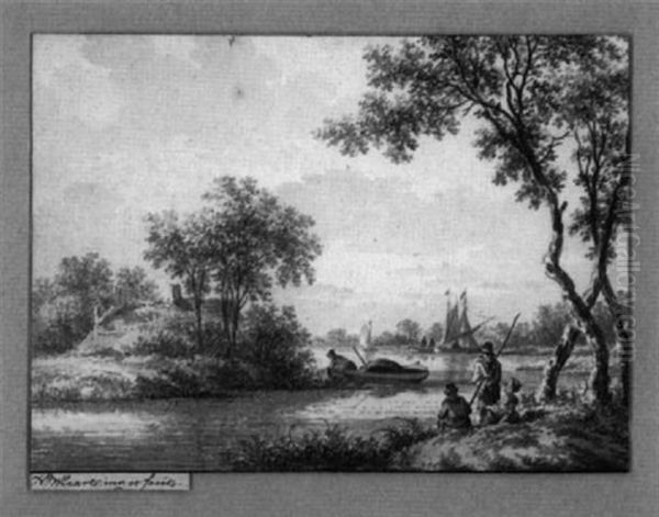 Fluslandschaft Mit Anglern Oil Painting by Nicolaes Wicart