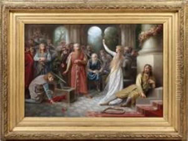 Guinevere & The Court At Camelot Oil Painting by Raimund (Ritter von Brennerstein) Wichera