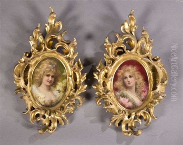 Portraits (pair) Oil Painting by Raimund (Ritter von Brennerstein) Wichera