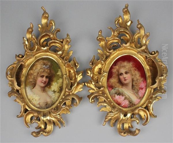 Pair Of Portraits Of Ladies With Jewels Oil Painting by Raimund (Ritter von Brennerstein) Wichera