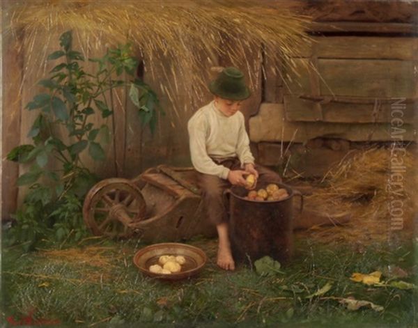 Beim Kartoffelschalen Oil Painting by Raimund (Ritter von Brennerstein) Wichera