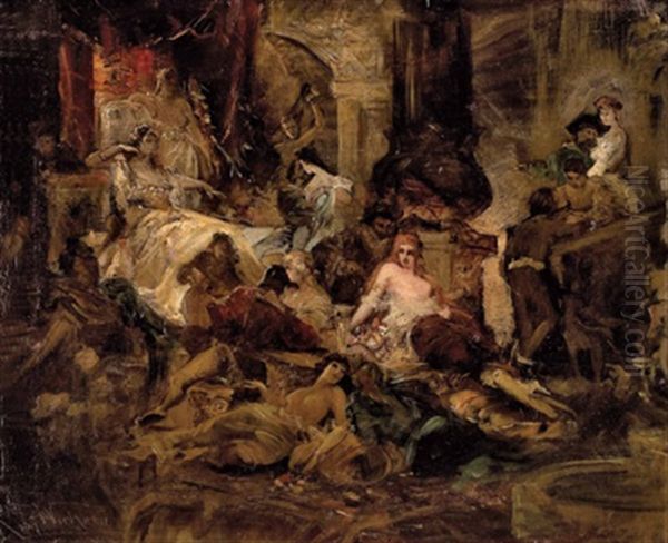 Szene Aus Boccaccios Decamerone (die Erzahlerin, 1. Kap) Oil Painting by Raimund (Ritter von Brennerstein) Wichera