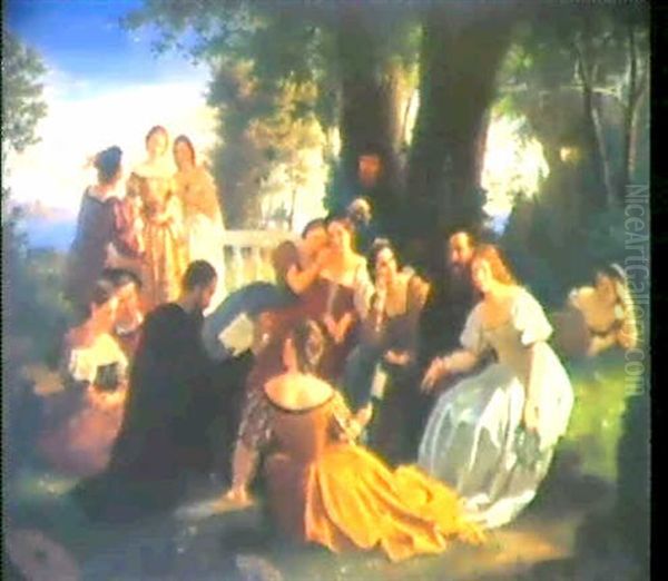 Aretino Liest Im Garten Tizians Aus Seinen Werken Vor. Oil Painting by Adolph Friedrich Georg Wichmann