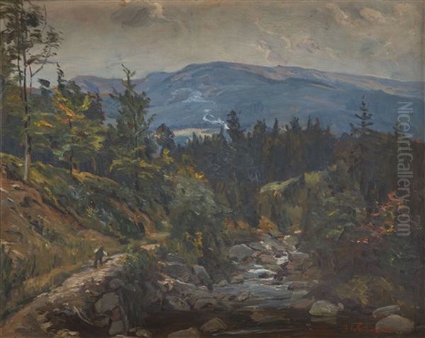 Karkonosze - Route To Szrenica Oil Painting by Georg Wichmann