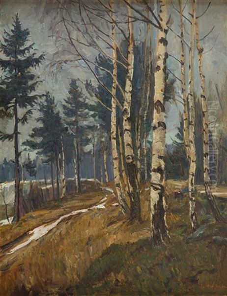 Birch-trees In Karkonosze Oil Painting by Georg Wichmann