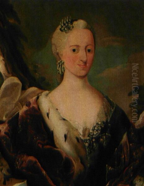 Portraet Af Dronning Juliane Marie Baerende Mintgron Kjole Og L'union Parfaite Oil Painting by Peder Wichmann