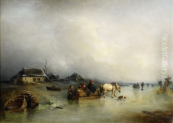 Sladfard Pa Is - Strandmotiv Oil Painting by Per Wickenberg