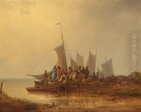 Segelfartyg Och Fiskare Oil Painting by Per Wickenberg