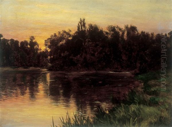 Evening Fishing Oil Painting by Robert J. Wickenden