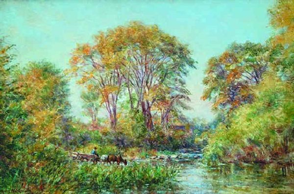 The Watering Place, Redeau River Near Ottawa, Ontario Oil Painting by Robert J. Wickenden