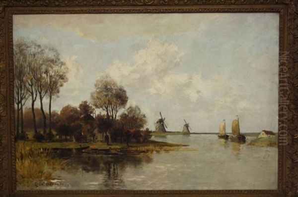 Molens Aan Een Vaart Oil Painting by Cornelis Julius van Wickevoort Crommelin