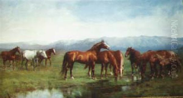 Grazing Horses Oil Painting by Paul Giovanni Wickson